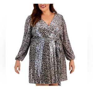 NWOT Taylor Plus Size Animal Print Sequin Wrap Dress 20W
